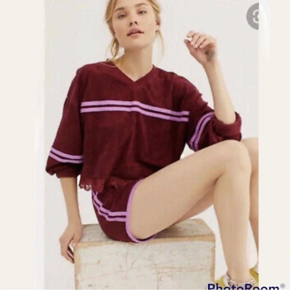 Field Day by Free People Pullover Long Sleeve Burgundy sporty Sweatshirt top